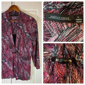 Notations Whimsigoth Top Womens Large Black Pink Beaded Stretch Office‎ Church